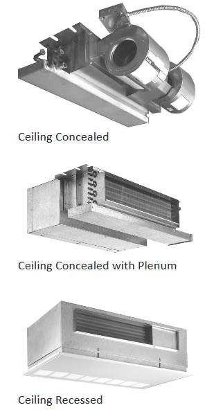 picture of various concealed ceiling fan coil units for chillers, boilers, or airto water heat pumps